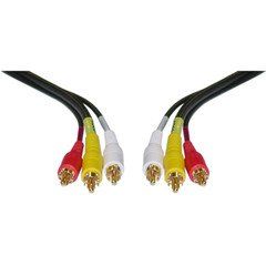 Stereo/VCR RCA Cable, 2 RCA (Audio) + RCA RG59 Video, Gold-plated Connectors, 50 foot