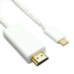 USB-C High Definition Video Cable, USB-C from device to HDMI on display. 4K@30Hz. 3 foot, white.