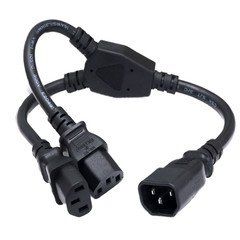 Computer / Monitor Power Extension Y Cord, Black, C14 to Dual C13, 13 Amp, SJT, black, 14 inches