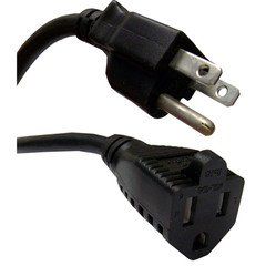 Power Extension Cord w/ SJT Jacket, Black, NEMA 5-15P to NEMA 5-15R, UL/CSA rated, 10 Amp, 15 foot
