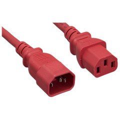Computer / Monitor Power Extension Cord, Red, C13 to C14, 14AWG,15 Amp, 2 foot