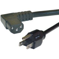 Right Angle Computer / Monitor Power Cord, Black, NEMA 5-15P to Right Angle C13,15 Amp, 14 AWG, 25 foot