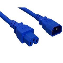 High Temperature Power Cord, C14 to C15, 14AWG, 15 Amp, UL SJT, Blue, 2 foot