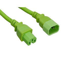 High Temperature Power Cord, C14 to C15 ,14AWG, 15 Amp, UL SJT, Green, 2 foot