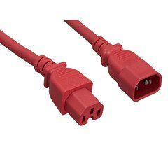 High Temperature Power Cord, C14 to C15 ,14AWG, 15 Amp, UL SJT, Red, 2 foot