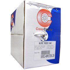 Bulk RG59/U Coaxial Cable, White, 20 AWG, Solid Core, Copper, Pullbox, 1000 foot