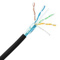 Shielded Cat6 Ethernet Cable, Solid 23 AWG Copper, POE Compliant, Black, Spool, 1000 foot