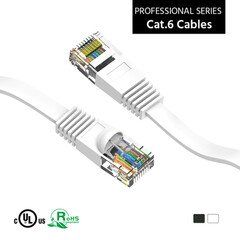 Cat6 White Flat Ethernet Patch Cable, 32 AWG, 1 foot