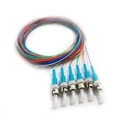 Fiber Pigtail, MM, OM4, 6 Fiber, ST/PC, 3M, Aqua Boot