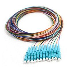 Fiber Pigtail, MM, OM4, 12 Fiber, LC/PC, 3M, Aqua Boot