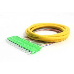 12 Strand Fiber Distribution Pigtail, Singlemode, SC/APC Connectors, Green Boots, 3 meter(1m 900um fanout + 2m distribution tail)