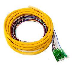 6 Strand fiber distribution pigtail, 9/125 Singlemode(Green Boot),  LC/APC 3 meters