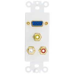 Decora Wall Plate Insert, White, 1 VGA Coupler and 3 RCA Couplers (Red/White/Yellow), HD15 Female and RCA Female