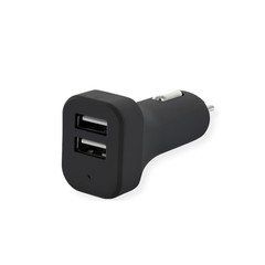 2 Port USB Car Charger, 2.1 Amp + 1 Amp, Black