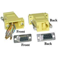 Modular Adapter, Yellow, DB9 Female to RJ45 Jack