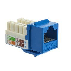 Slimline Cat6 Keystone Jack, Blue, RJ45 Female to 110 Punch Down