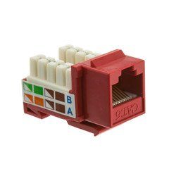 Slimline Cat6 Keystone Jack, Red, RJ45 Female to 110 Punch Down