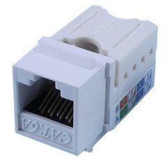 Slimline Cat6a Keystone Jack, White, RJ45 Female to 110 Punch Down