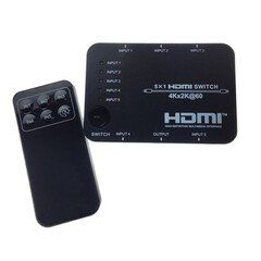 2.0 HDMI Switch, 5 way, 5x1, HDMI High Speed with Ethernet, 4K@60Hz, HDCP2.2, USB powered.