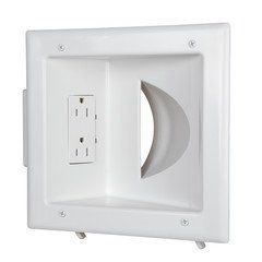 Recessed Low Voltage Media Plate w/Duplex Receptacle, White