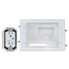 Recessed Low Voltage Mid-Size Plate w/ Duplex Surge Suppressor, White