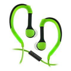 Flexible In-Ear Buds w/ In-Line Mic, Sports Ear Clip, 3.5mm, Green