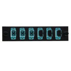 LGX Compatible Adapter Plate featuring a Bank of 6 Multimode Simplex SC Connectors in Aqua for OM3 and OM4 10Gbit applications, Black Powder Coat