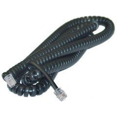 Telephone Handset Cord (Voice), 4P4C RJ22 male to RJ22 male, Black, Coil, Reverse, 25 foot. *50 inches coiled*