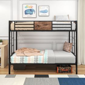 Bunk Bed Twin Over Twin Size Metal Bunk Bed with Ladder and Full-Length Guardrail, Metal Bunk Bed, Storage Space, No Box Spring Needed, Noise Free, Bl