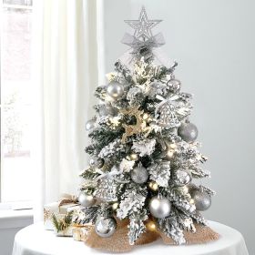 2ft Mini Christmas Tree with Light Artificial Small Tabletop Christmas Decoration with Flocked Snow;  Exquisite Decor & Xmas Ornaments for Table Top f