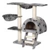 Cat Tree 41" Gray with Paw Prints Plush