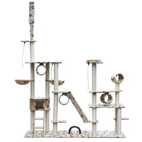 Cat Tree Deluxe 90" - 102" Beige with Paw Prints Plush