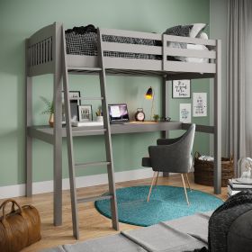 Yes4Wood Everest Grey High Loft Bed with Desk and Storage; Space Saver Twin Size Kids Loft Bed with Stairs for Toddlers Assembled in Sturdy Elliotis P
