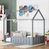 (Slats are not included) Twin Size Wood Bed House Bed Frame with Fence, for Kids, Teens, Girls, Boys (Gray )(OLD SKU :WF194274AAE)