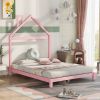 Full Size Wood Platform Bed with House-shaped Headboard (Pink)