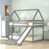 Twin Size Bunk House Bed with Slide and Ladder,Gray