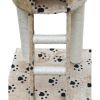 Cat Tree Deluxe 90" - 102" Beige with Paw Prints Plush