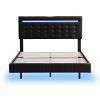 Full Size Floating Bed Frame with LED Lights and USB Charging,Modern Upholstered Platform LED Bed Frame,Black(Full)