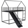 Twin over Twin House Bunk Bed with Ladder and Slide,Black