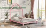 Full Size Wood Platform Bed with House-shaped Headboard (Pink)