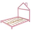 Full Size Wood Platform Bed with House-shaped Headboard (Pink)
