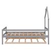 Twin Wooden Daybed with trundle, Twin House-Shaped Headboard bed with Guardrails,Grey