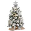 2ft Mini Christmas Tree with Light Artificial Small Tabletop Christmas Decoration with Flocked Snow;  Exquisite Decor & Xmas Ornaments for Table Top f