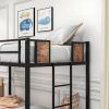 Bunk Bed Twin Over Twin Size Metal Bunk Bed with Ladder and Full-Length Guardrail, Metal Bunk Bed, Storage Space, No Box Spring Needed, Noise Free, Bl