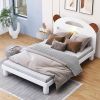 Twin Size Platform Bed with Bear Ears Shaped Headboard and LED, Cream White