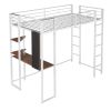 Twin Metal Loft Bed with 2 Shelves and one Desk ,WHITE(Old SKU: MF281206AAK)