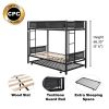 Metal Twin over twin bunk bed with Trundle/ Sturdy Metal Frame/ Noise-Free Wood Slats/ Comfortable Textilene Guardrail/ 2 side Ladders/ Space-Saving T