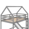 Twin Size Bunk House Bed with Slide and Ladder,Gray