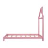 Twin Size Wood Platform Bed with House-shaped Headboard (Pink)