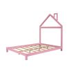 Full Size Wood Platform Bed with House-shaped Headboard (Pink)